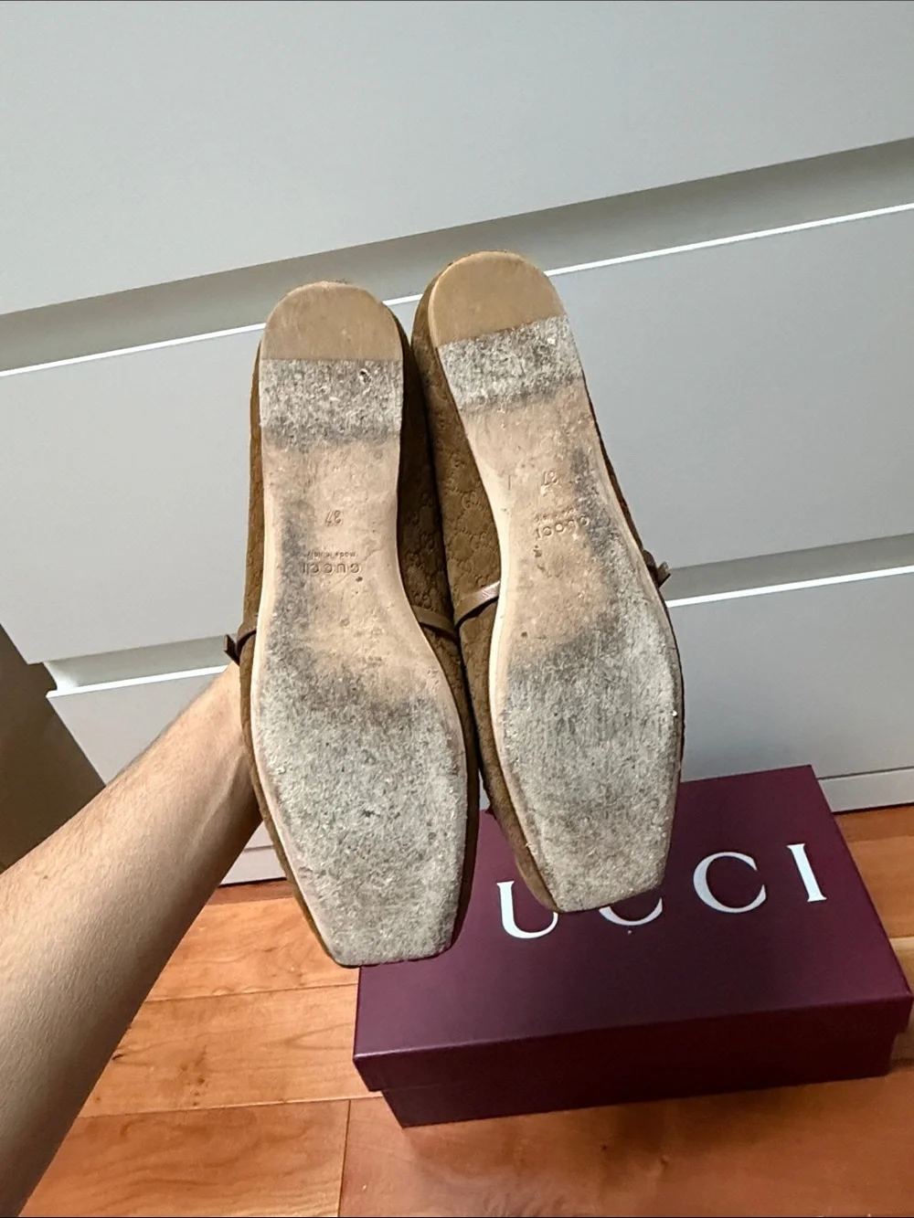 Gucci Tan Signature GG Horsebit Mary Jane Flats